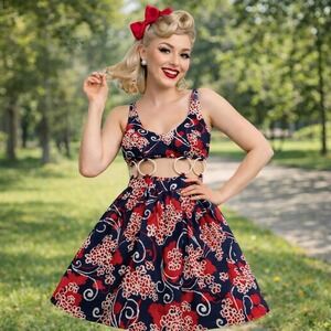 Vtg 50s Style Handmade Mini 2 Pc Belly Dress PinUp Rockabilly Car Show Statement